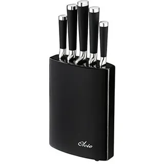 OLEIO Messerblock mit Messer set, Holzmesserblock mit glänzender Oberfläche, 5tlg Edelstahlmesser, OLEIO PROFI SCHWARZ Serie
