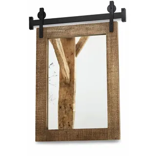 Loberon Spiegel Taylors Island, Materialmix im Industrial Style, Imposante Schienen-Aufhängung, Wohn-Accessoire, Mangoholz, Spiegelglas, Eisen, braun/schwarz