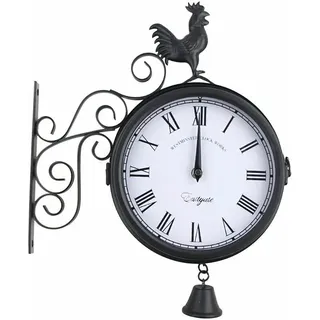 Tigrezy Gartenuhr, Vintage-wanduhr Für Den Außenbereich, Schwarz, Wasserdicht, 30 X 9 X 37 Cm