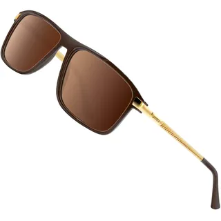 ATTCL Herren Polarisierte Sonnenbrille mit Rechteckig Metallrahmen Fahr Angeln Golf Sonnenbrillen UV400 Schutz 2055 Gold+Brown - M