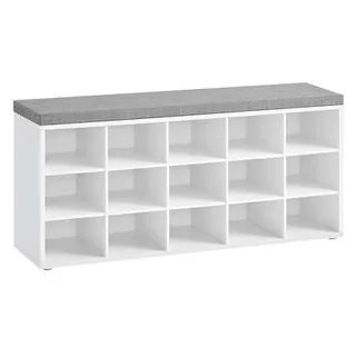 VASAGLE Schuhbank, LHS15WT, weiß, Holz, 15 Fächer, für 15 Paar, 105 x 30cm