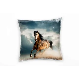 Paul Sinus Art Tiere, braun, grau, galoppierendes Pferd Deko Kissen 40x40cm für Couch Sofa Lounge Zierkissen - Dekoration zum Wohlfühlen