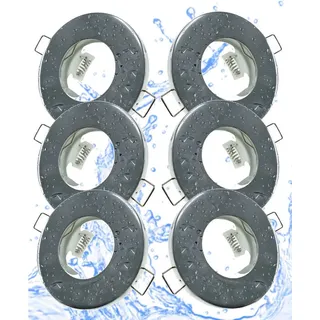 TRANGO LED Einbauleuchte, 6er Set 6729IP-068AK Einbaustrahler Rund IP44 aus Edelstahl poliert (Chrom) Badleuchte, Bad Einbauleuchte, Deckenspots, Einbauspots, Deckenleuchte inkl. 6x GU10 Lampenfassung für Bad, Sauna, Außen, Feuchtraum