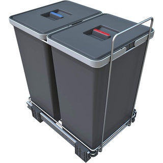 ELLETIPI Ecofil PF01 44B2 Mülleimer Mülltrennung, ausziehbar für Base, Kunststoff und Metall, Grau, 30 x 45 x 46 cm