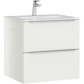 Nobilia Waschtischkombi, Weiß, Edelstahl, Metall, 2 Schublade(n) Schubladen, 61 cm, Blauer Engel, Pefc, Goldenes M, Made in Germany, Tcsa, Carb2, DGM-Emissionslabel, Zusatzausstattung erhältlich, hängend, Badezimmer, Waschbecken & Armaturen, Waschtische