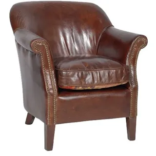 Casa Padrino Luxus Echtleder Vintage Sessel Cigar Braun Mod2 - Leder Sessel Art Deco Lounge