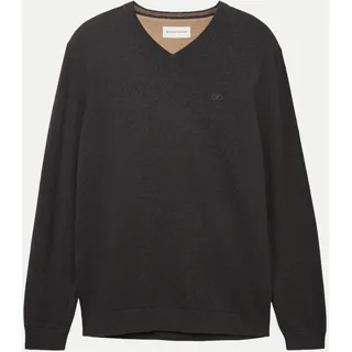 Tom Tailor 1038427 Basic Knit Pullover Mit V-ausschnitt Black Grey Melange XL