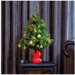 HOMCOM Künstlicher Weihnachtsbaum Mini Weihnachtsbaum mit Weihnachtskugeln, LED-Lichtern, roten Beeren, Tannen, 40 x 60 cm (BxH), grün, rot, gold grün|rot