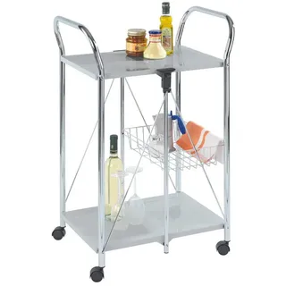 Wenko 900060100 Beistell- und Küchenwagen Sunny - zusammenklappbar, Ablagekorb, Chrom, 60 x 90 x 44 cm, silber