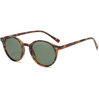 YAMEIZE Sonnenbrille Polarisiert Rund für Damen-Vintage Retro Runde Kleine Kreis Sonnenbrille für Fahren Angeln Leopard Grün
