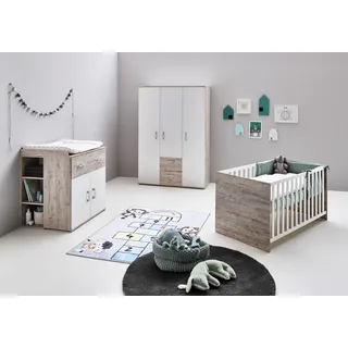 OTTO home Babyzimmer-Komplettset OTTO HOME "Rieke Bis ins Jugendalter, toll für kleine Zimmer", weiß (eiche sand nb, weiß), mit Flachgitter, B/H: 70cm x 140cm,mit Flachgitter, Holzwerkstoff, Massivholz, Schlafzimmermöbel-Sets