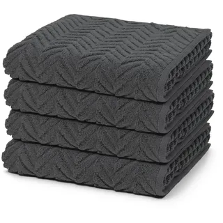 Ross - 4 teiliges Frottier-Set - Sensual Skin - Zopf-Muster (4 X Handtuch im Set) - 500 g/m2 - Baumwolle - Walkfrottee - saugstark - weich und flauschig - Anthrazit