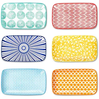 Selamica Servierplatte, Rechteckige Speiseteller, Dessertteller, Kleine Teller Set 6er Set für Vorspeise, Snacks, Sushi, Obst, 18 × 10.5 cm × 2 cm