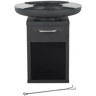 Balioutdoors Grillstation Feuerschale 80x92cm mit Ascheschublade, verchromtem Grillrost & Grillplatte - Schwarz