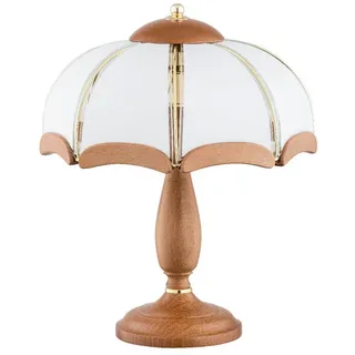 Licht-Erlebnisse Tischleuchte JANOW, ohne Leuchtmittel, Holz Glas Metall 40 cm hoch B: 32cm in Braun Weiß Gold 2x E14 Rustikal braun|bunt