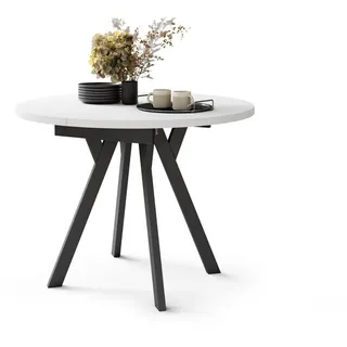 designimpex Esstisch Design Esstisch Almo ausziehbar 90 cm bis 145 cm rund Esszimmer Tisch, Esstisch, Esszimmertisch, Tisch, Ausziehtisch, Küchentisch, Esszimmer schwarz|weiß