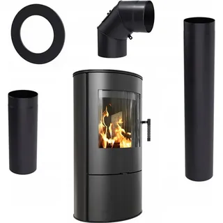 Kratki ROLLO Ø 150 7 kW + Ofenrohr-Set Schwarz / Innenverkleidung Schwarz