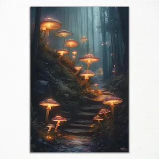 xbsifyiooa Leinwand-Kunst, Zauberwaldlandschaft, Fantasie-Pilz-Wanddekoration, dunkle Gothic-Hölzer, mystischer Walddruck, Feen-Blumenbild für Schlafzimmer und Wohnzimmer, 20,3 x 30,5 cm, ungerahmt