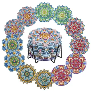 Ideen mit Herz 12 Diamond-Painting-Untersetzer mit Metallständer | 12 Korkuntersetzer | inkl. Diamanten & Werkzeug | 29-teilig (Mandala 04)