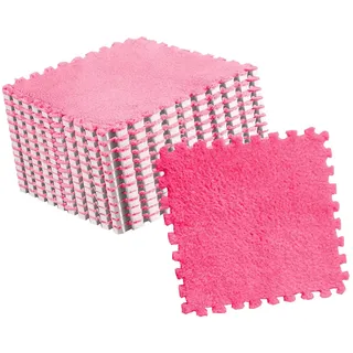 10pcs Plüsch Puzzle Bodenschaummattenfliesen Schneiden Ineinandergreifende Teppichfliesen Meerblau (Rosenrot)