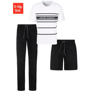 Schlafanzug BRUNO BANANI Gr. 44/46, schwarz-weiß (weiß, schwarz) Herren Homewear-Sets Pyjamas Shirt mit Shorts und langer Hose