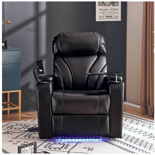 REDOM Relaxsessel TV-Sessel mit Liegefunktion (Fernsehsessel Tabletttisch und Handyhalter, mit Leselampe), verstellbar, elektrisch mit USB schwarz
