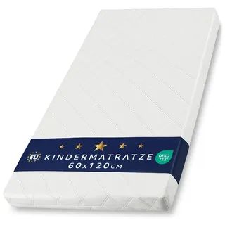 Babymatratze Reisebett Gitterbett 60x120 cm beidseitig Schaumstoff | Babymatratze geeignet für Gitterbett und Reisebett 60x120 cm leicht zusammenrollbar faltbar atmungsaktiv Mit Weiß Bezug