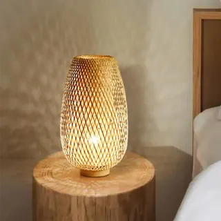 GUANSHAN Tischlampe aus Bambusgewebe, Bambus-Lampenschirm, Tischbeleuchtung im Zen-Stil, dekorative Tischbeleuchtung, Nachtlicht für Schlafzimmer und Wohnzimmer