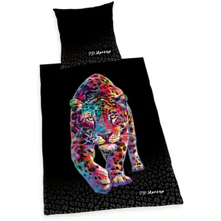 Herding P.D. Moreno "Leopard" Bettwäsche-Set, Wendemotiv, Kopfkissenbezug 80 x 80 cm, Bettbezug 155 x 220 cm, Mit leichtläufigem Reißverschluss, Baumwolle/Satin