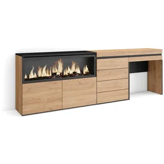 SKRAUT HOME Kommode, Frisiertisch, Schminktisch, Ablage, 234x35x75 cm, Mit Schublade, XXL Elektrokamin, Kommode, Moderner Stil, Eiche _ 452_53