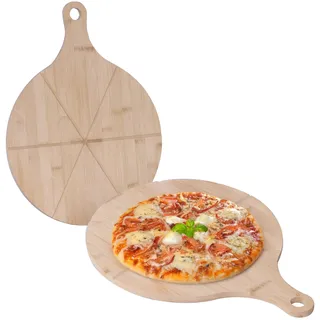 6 X Pizzateller, Bambus, Ø 33 Cm, Servierbrett Für Pizza, Flammkuchen, Käse, Rundes Pizzabrett, Natur