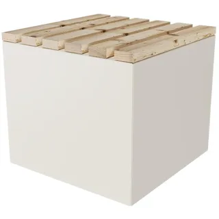 ETG Garten Sitzwürfel Sitzhocker Sitzbox Sitzbank aus Stahl & Lärche 50 x 45 x 50 weiß