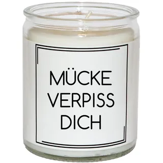 Lustige Spruchkerze im Glas – viele freche Designs, 50Std. Brennd., Geschenkkerze – Humorvolle Geschenkidee für Freunde, Männer & Frauen (Mücke verpiss dich)