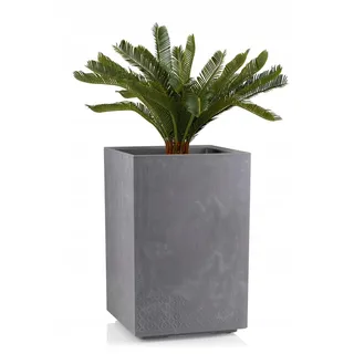 HowHomely Blumentopf Grau 59 x 40 x 40 cm Pflanzkübel Groß Außen - Pflanzkasten auf Rollen mit Abflussstopfen - Pflanzkübel Rechteckig Betonoptik für Garten und Terrasse