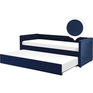 Beliani, Bett, Tagesbett ausziehbar Cord marineblau Lattenrost 90 x 200 cm MIMIZAN (90 x 200 cm)