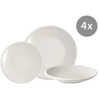 Villeroy & Boch Frühstücksteller Set NewMoon Speiseteller, Frühstücksteller, Schale flach 12 -tlg., 4-teiliges Frühstücksset, Geschirrset, für 4 Personen, Ø27cm, weiß weiß