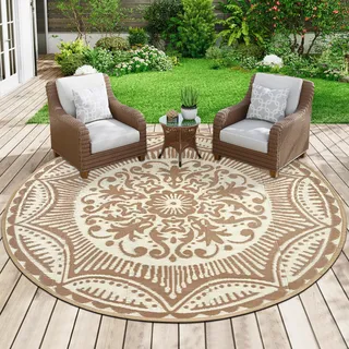 Capslpad Outdoor Teppich Wetterfest, Balkon Teppich, Kunststoff Camping Teppich, Leichtgewicht Picknickdecke, Vorzeltteppich Outdoorteppich für Balkon, Picknick, Camping, Garten, 180 x 180 cm Beige