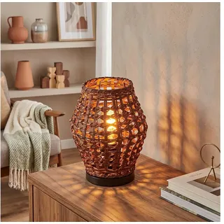 hofstein Tischleuchte Tischlampe aus Metall/Rattan in Schwarz/Braun im Vintage/Boho-Design, ohne Leuchtmittel, Tischlampe mit Lichteffekt und Schalter am Kabel, Höhe 29,5 cm, E27 schwarz