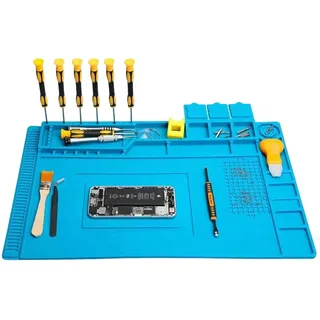 Luckwaii Lötmatte Silikon Lötunterlage 500°C Silikonmatte Hitzebeständig Antistatik Matte 45x30cm Magnetmatte Bastelmatte Werkbank Auflage Arbeitsunterlage Soldering Solder Mat für Lötarbeiten (Blau)