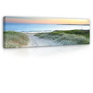 WallArena Leinwand Bilder 145x45 cm | Strand Meer Ostsee Dünen Natur, Leinwandbilder, Bild auf leinwand, Format: 145x45 cm (BxH) - einteilig auf Canvas