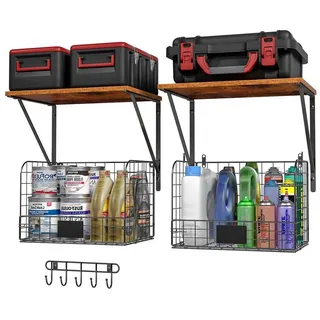 LuxusKollektion Wandregal Garagen-Wandregale 2er Set mit Körben Braun/Schwarz, 2-tlg. braun|schwarz