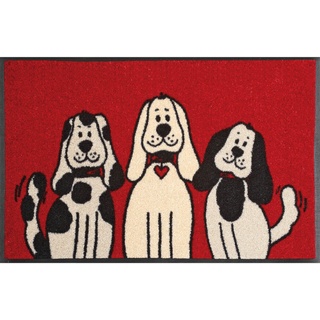 WASH + DRY Fußmatte 50 x 75 cm Motiv THREE DOGS Drei Hunde rot