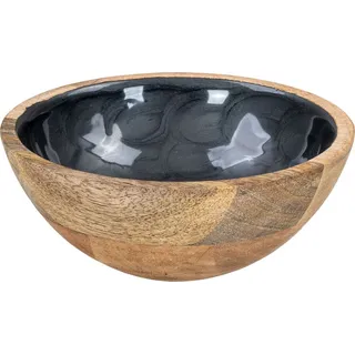 Schüssel 15cm Mango Holz Grau Perlmutt Emaille Schale Bowl Salatschüssel Deko - Braun