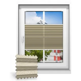 Plissee ohne Bohren nach Maß, Sand 131040, 30 x 80 cm, Plissee individuell maßangefertigt