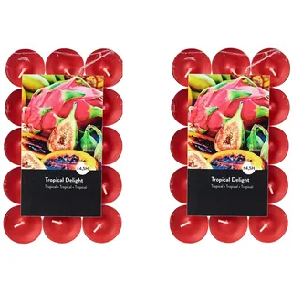 Teelichter Duft 2x30 Stück (60 Teelichter) - Brenndauer: 4,5 Std., Rußfrei - für Windlicht, Teelicht-Glas, Kerzenständer - Weihnachten, Geschenk, Deko, Hochzeit, Gastro (Rot - Duft: Tropische Früchte)
