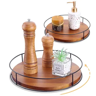 2 Stück Drehteller Kühlschrank Organizer, WLWNWFT Lazy Susan Drehteller für Gewürz, Küchen Organizer, 360° Drehbares Gewürzregal, Drehplatte Gewürzhalter