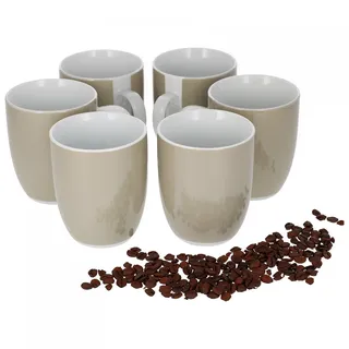 van Well Vario 6er Kaffeetassen-Set - Porzellan-Tasse groß - in fröhlichen Farben - pflegeleichtes Tassen-Set - für Spülmaschine & Mikrowelle geeignet - 300 ml Kaffeebecher Beige