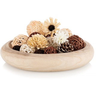 Hanobe Dekoschale Holzschale Deko Schale: Rund Schlüssel Schale Holz Obstschale Groß 32cm Tischdeko Vintage Dekoschalen Gross Holzschalen Rundes Tisch Dekoration für Wohnzimmer Adventskranz Kerzen