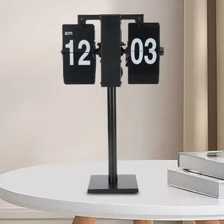 Digitale Tischuhr Mit Klappfunktion, Edelstahl, Pvc, 345 Mm, 12 Stunden, Automatischer Umklappmechanismus, Geräuschlos, Für Wohnzimmer Und Büro, Quadratischer Sockel