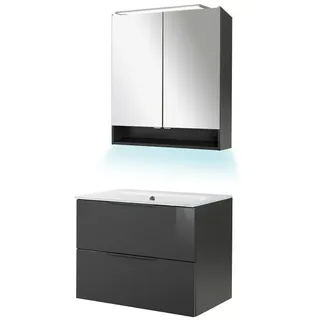 FACKELMANN Badmöbel-Set LUNA 4-teiliges Set, 80 cm breit, Glas Weiß + Spiegelschrank